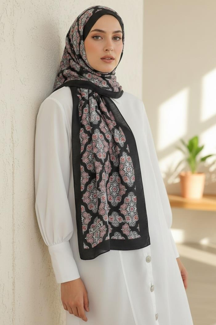 Peril Desenli Soft Şal 1153 - Siyah