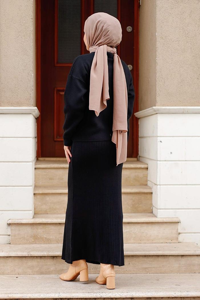 Peyda Elbise Kazak İkili Triko Takım 1222 - Siyah