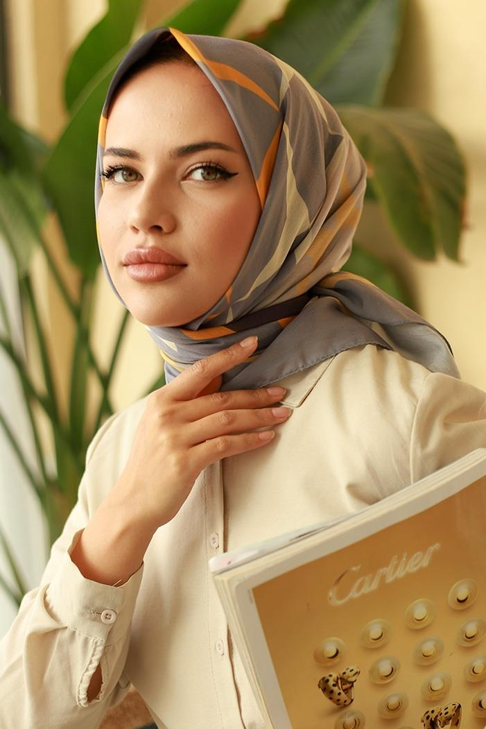 Retro Desen Soft Eşarp 638 - Gri