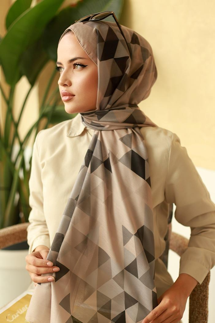 Retro Desen Soft Şal 614 - Vizon