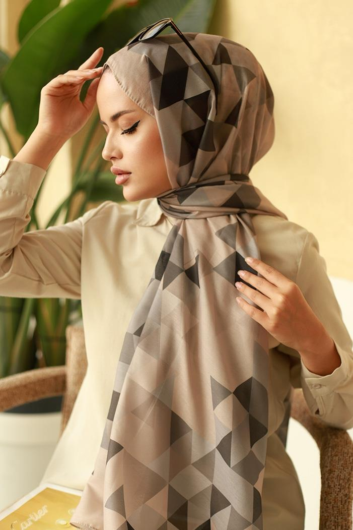 Retro Desen Soft Şal 614 - Vizon