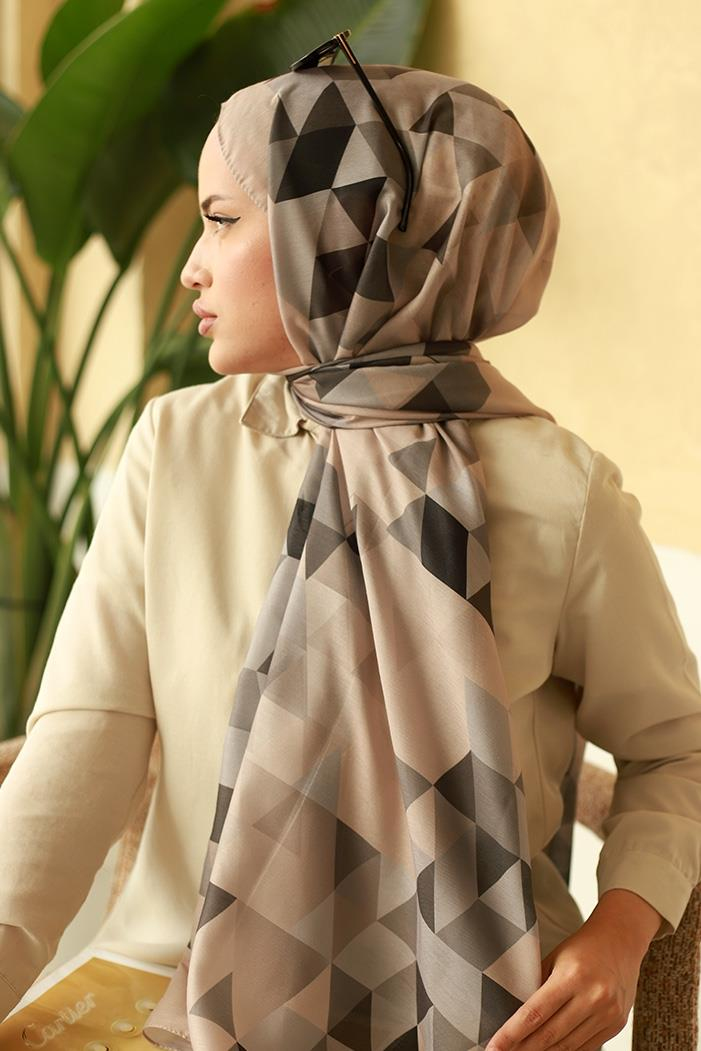 Retro Desen Soft Şal 614 - Vizon