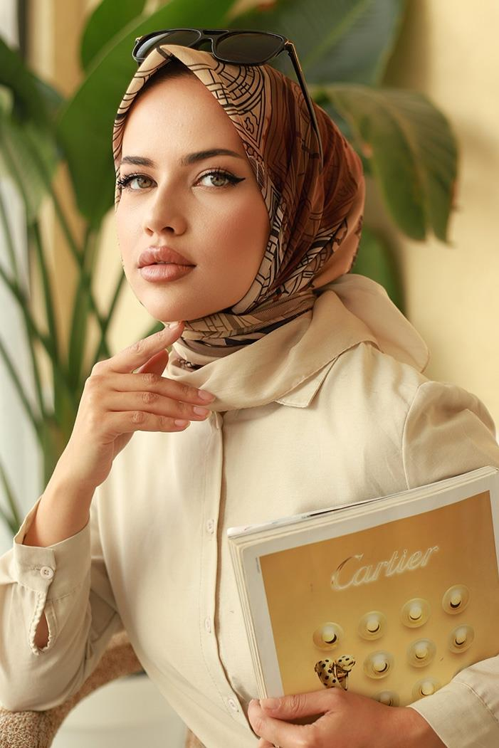 Saat Desen Soft Eşarp 627 - Vizon