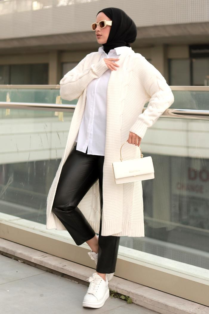 Saç Örgü Tesettür Hırka 675 - Beyaz