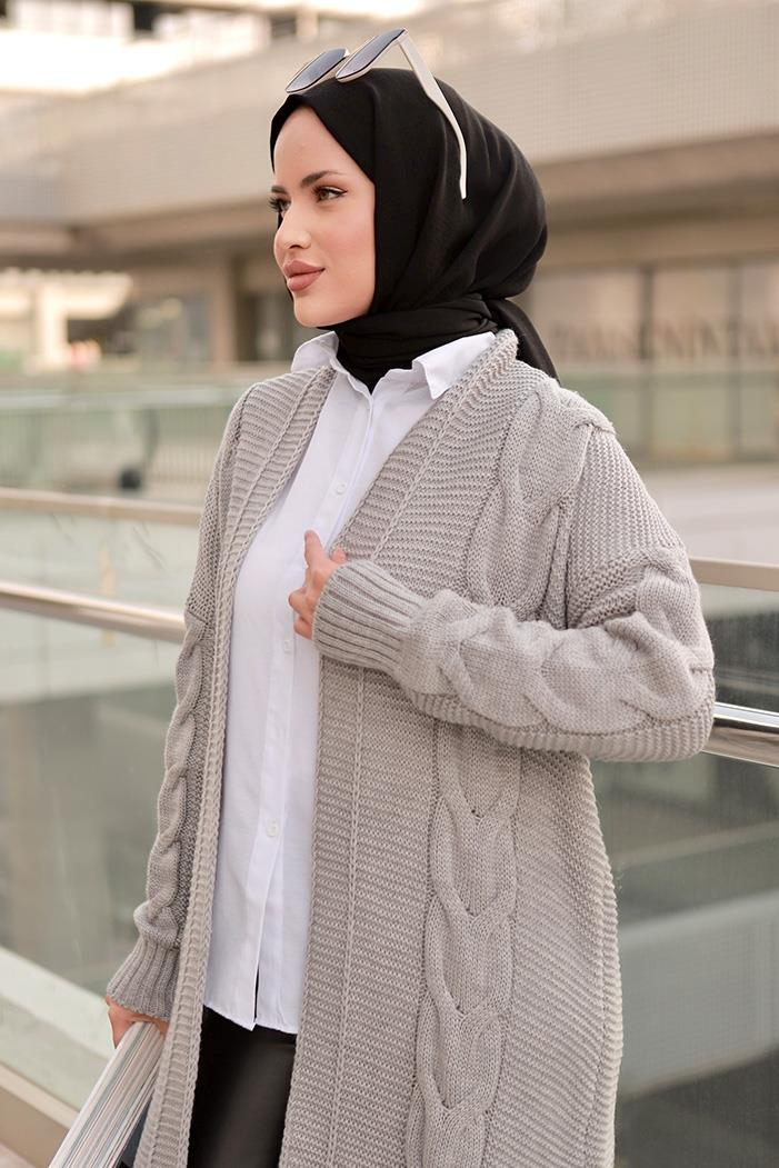 Saç Örgü Tesettür Hırka 675 - Gri