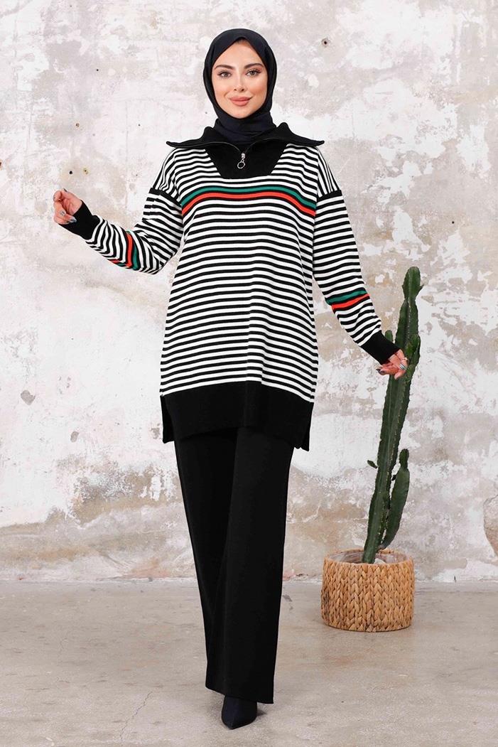 Seral Tunik Pantolon İkili Triko Takım 1233 - Siyah