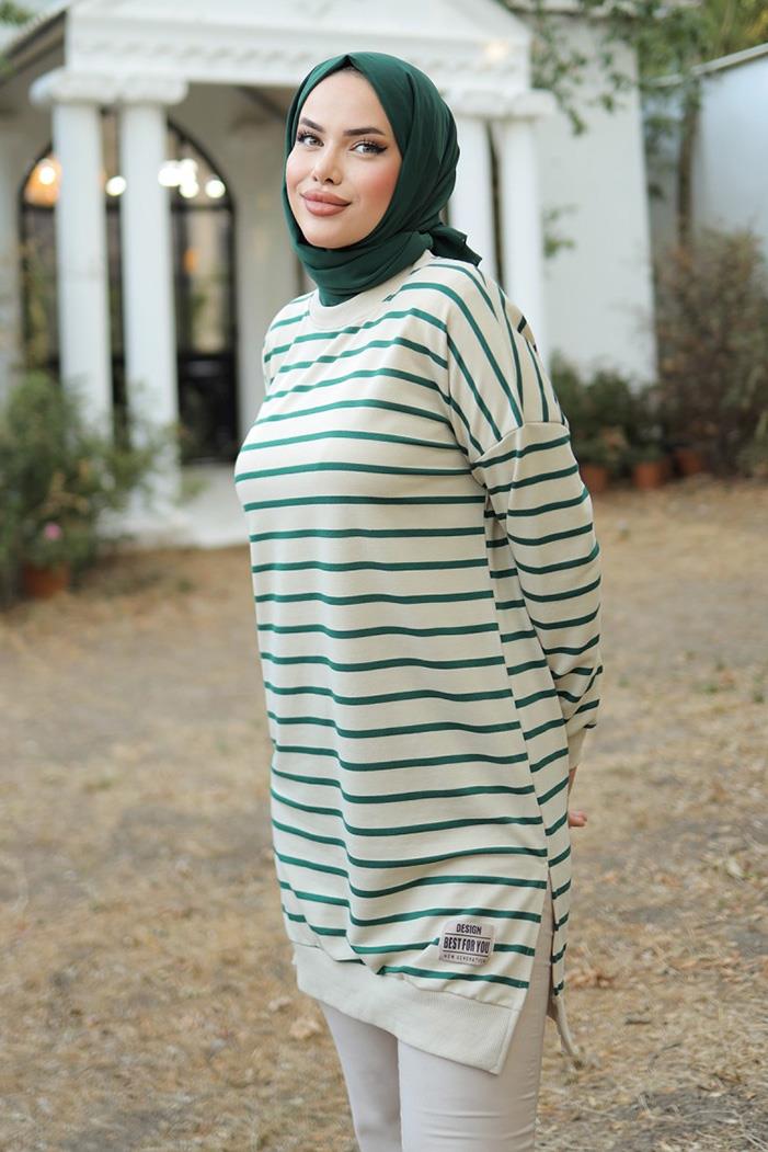 Seray Çizgili Tunik 1304 - Yeşil