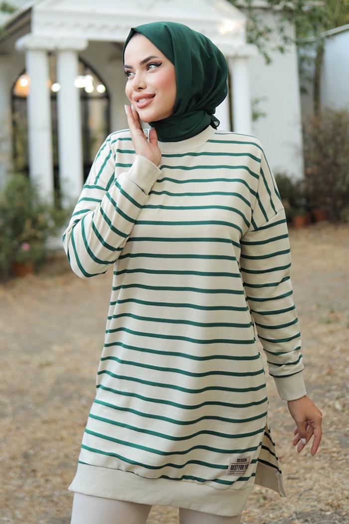 Seray Çizgili Tunik 1304 - Yeşil
