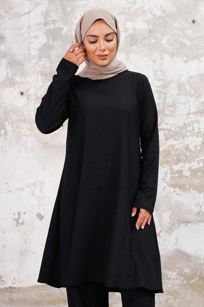 Seyal Tunik Pantolon Bürümcük Takım 1252 - Siyah