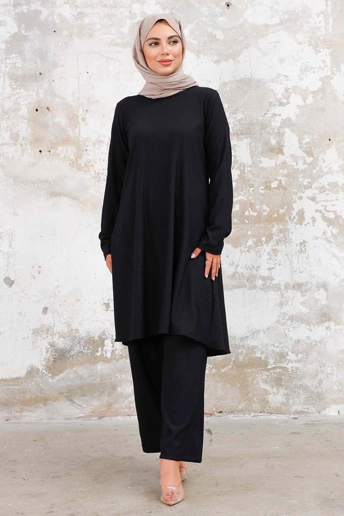 Seyal Tunik Pantolon Bürümcük Takım 1252 - Siyah