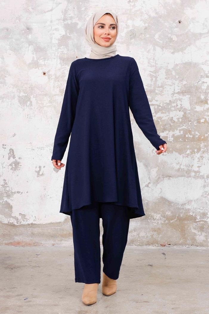 Seyal Tunik Pantolon Bürümcük Takım 1252 - Lacivert