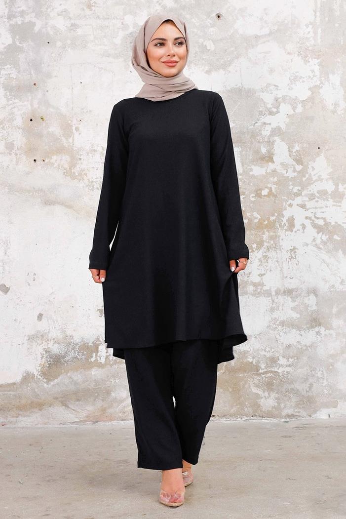 Seyal Tunik Pantolon Bürümcük Takım 1252 - Siyah