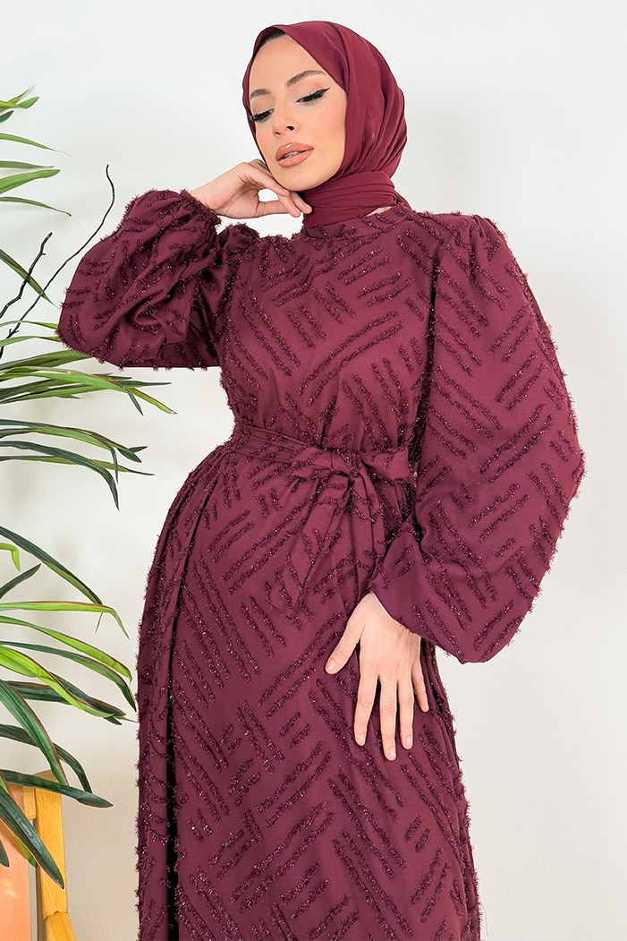 Silay Püsküllü Abiye 1396 - Bordo