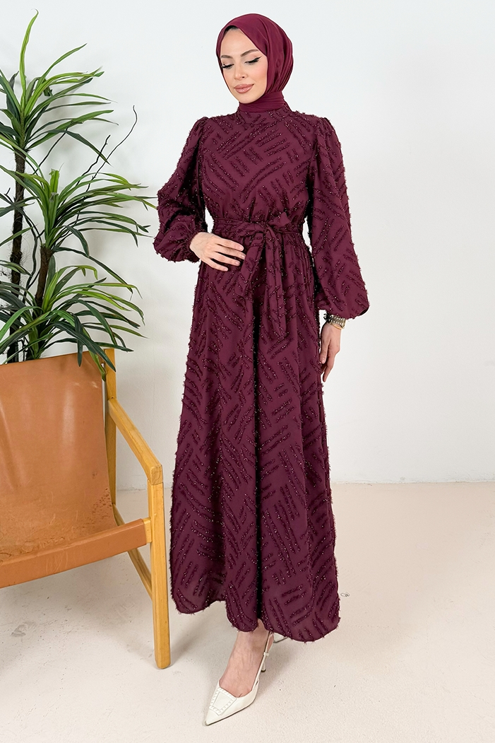 Silay Püsküllü Abiye 1396 - Bordo