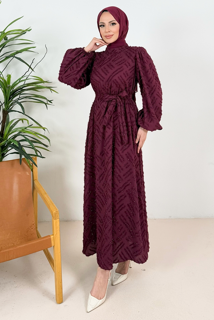 Silay Püsküllü Abiye 1396 - Bordo
