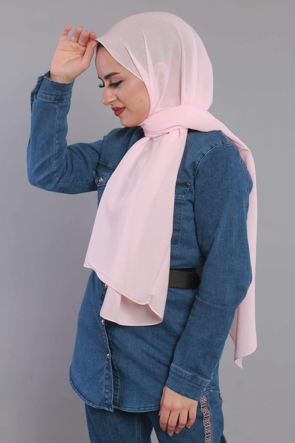 Simli Şal - Toz Pembe