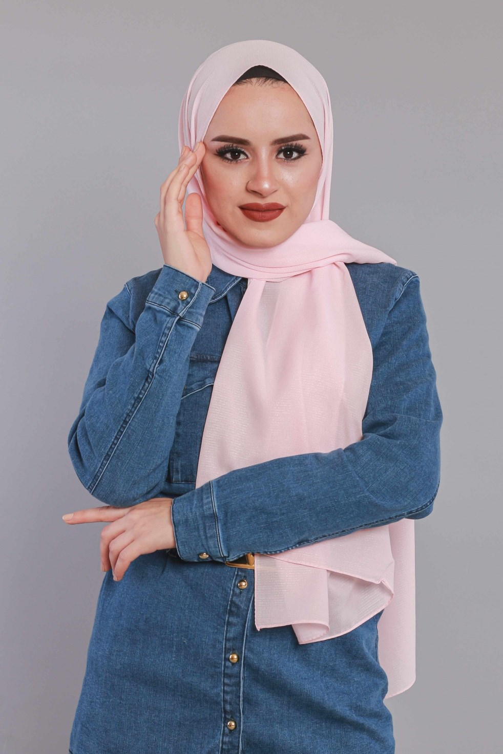 Simli Şal - Toz Pembe
