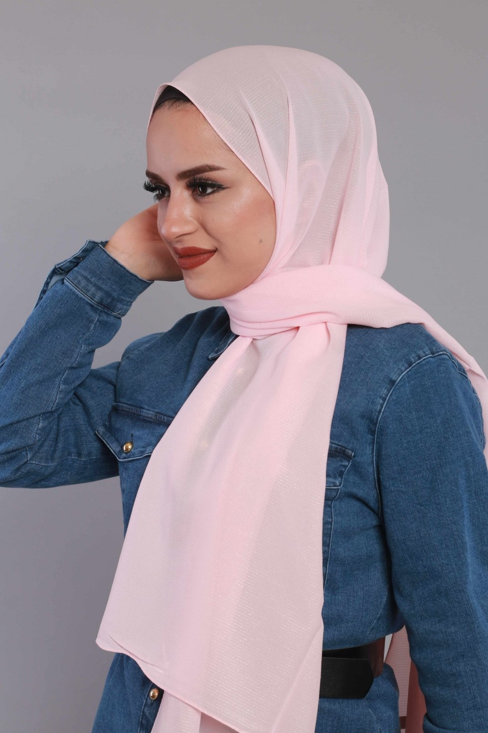 Simli Şal - Toz Pembe