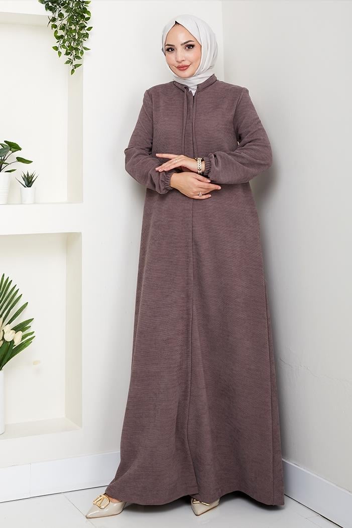 Şönil Gizli Fermuarlı Ferace 1628 - Açık Kahve