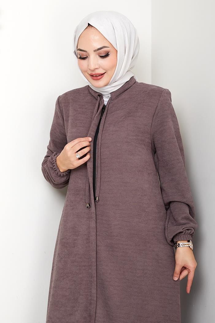 Şönil Gizli Fermuarlı Ferace 1628 - Açık Kahve