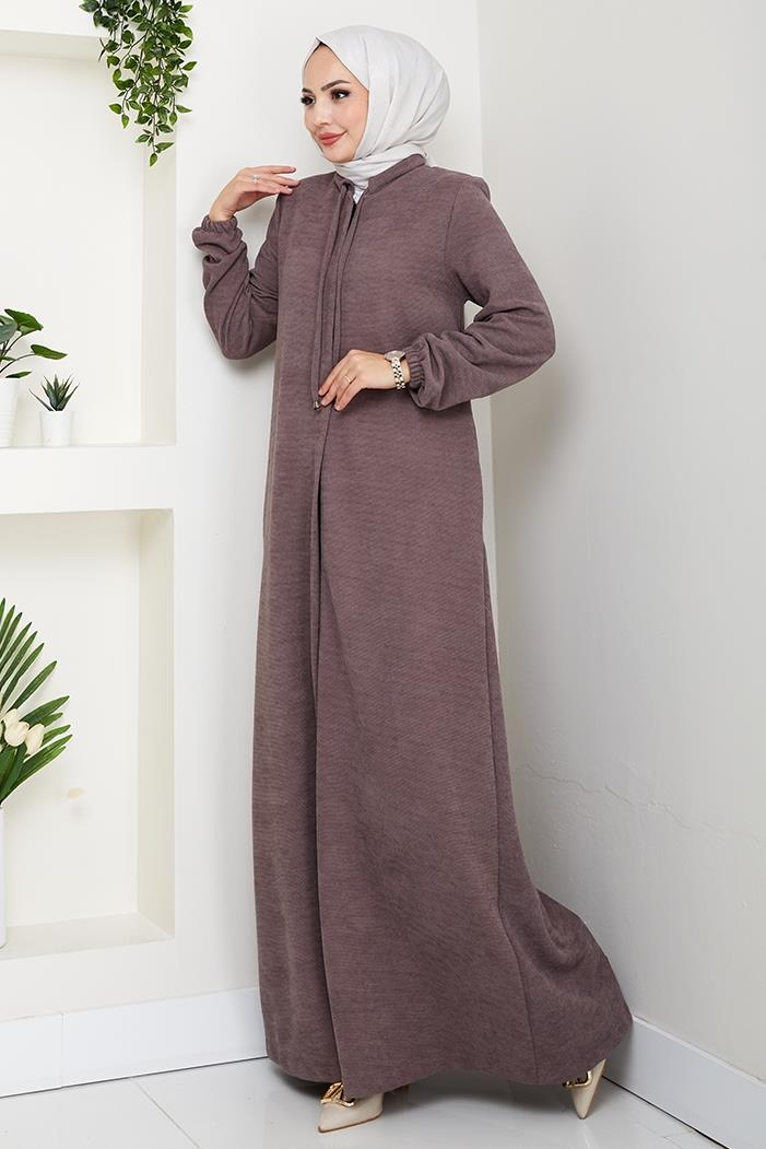 Şönil Gizli Fermuarlı Ferace 1628 - Açık Kahve