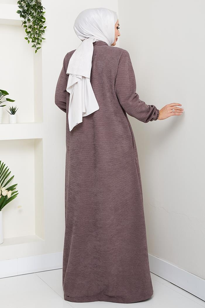 Şönil Gizli Fermuarlı Ferace 1628 - Açık Kahve