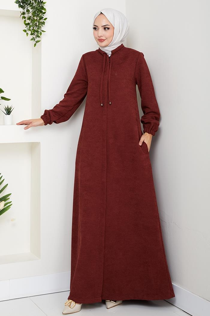 Şönil Gizli Fermuarlı Ferace 1628 - Bordo