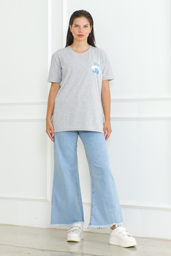 Space Baskılı Tişört 1062 - Gri