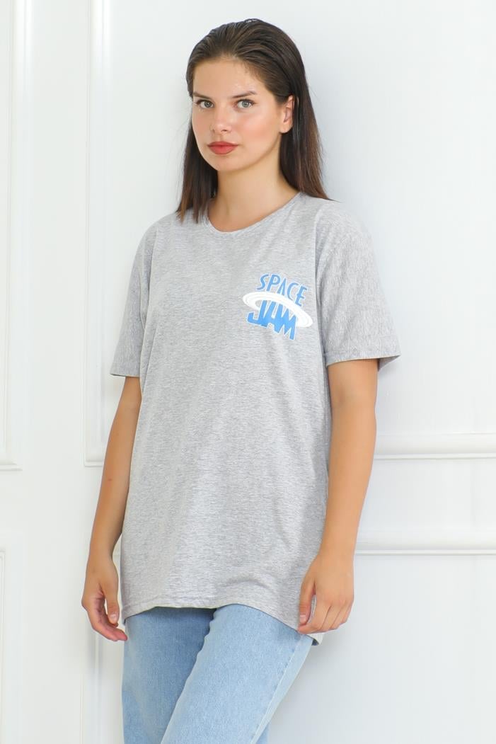Space Baskılı Tişört 1062 - Gri