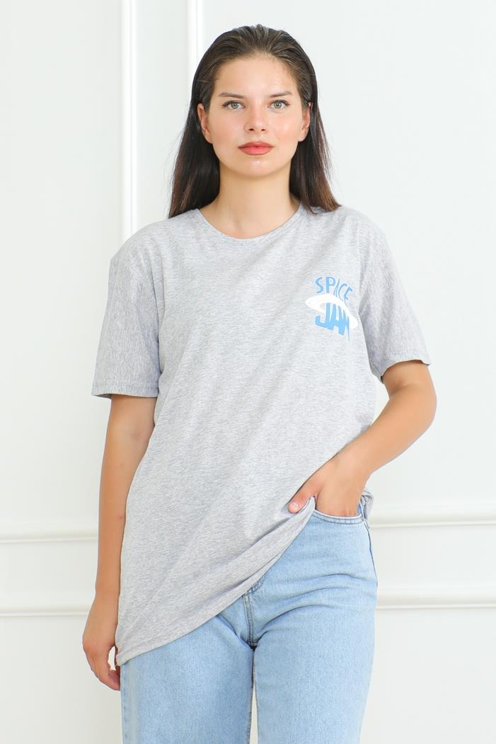 Space Baskılı Tişört 1062 - Gri