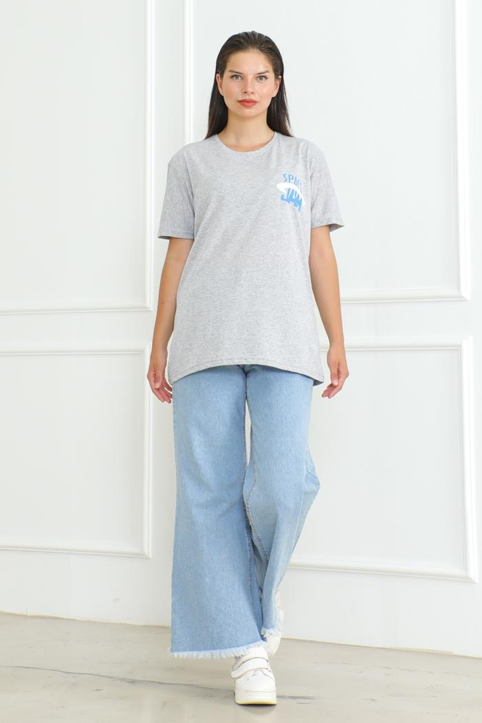 Space Baskılı Tişört 1062 - Gri