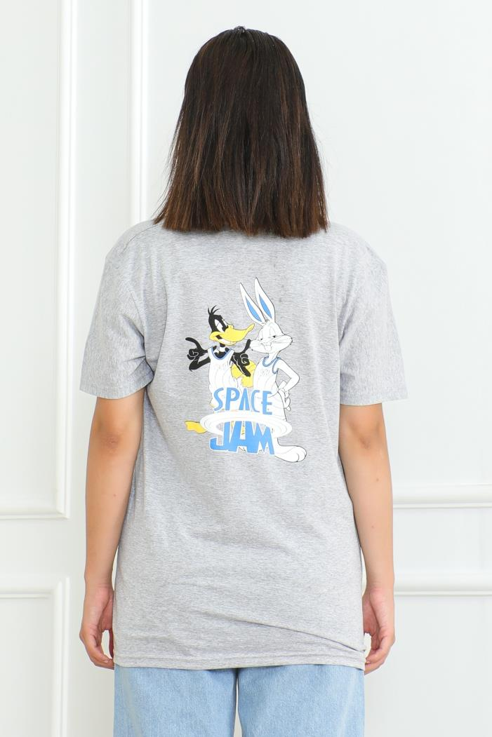 Space Baskılı Tişört 1062 - Gri