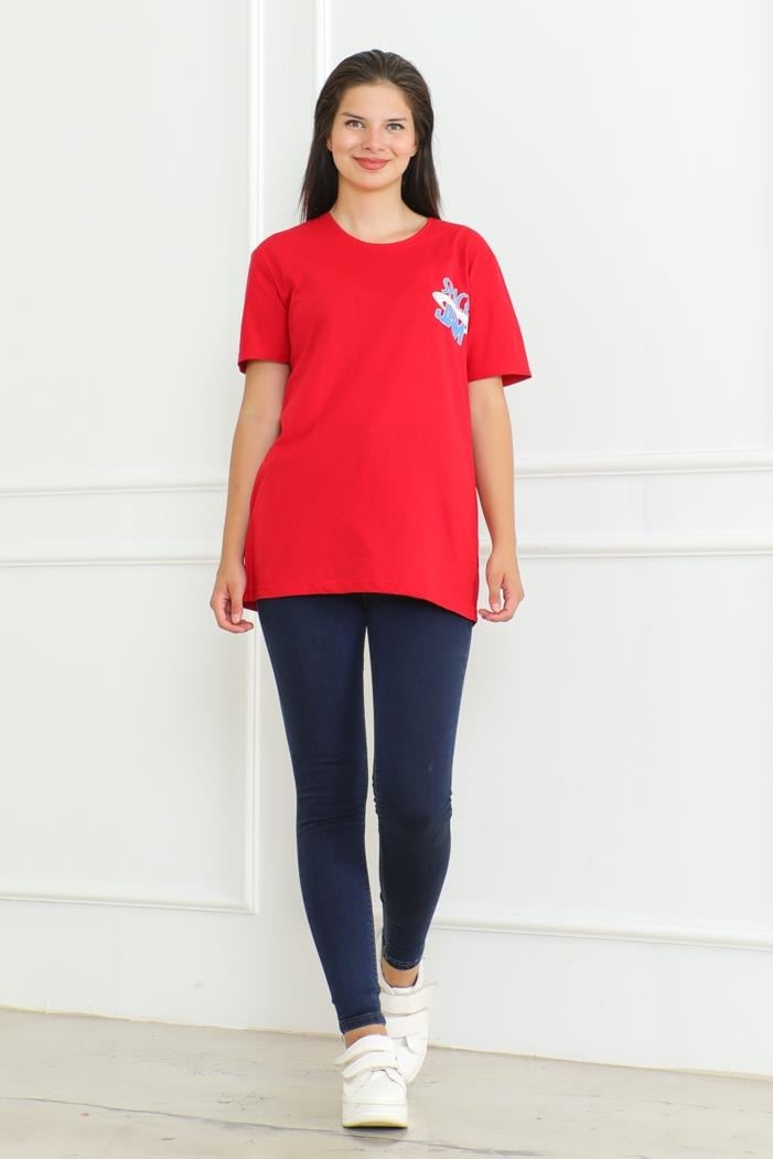 Space Baskılı Tişört 1062 - Kırmızı