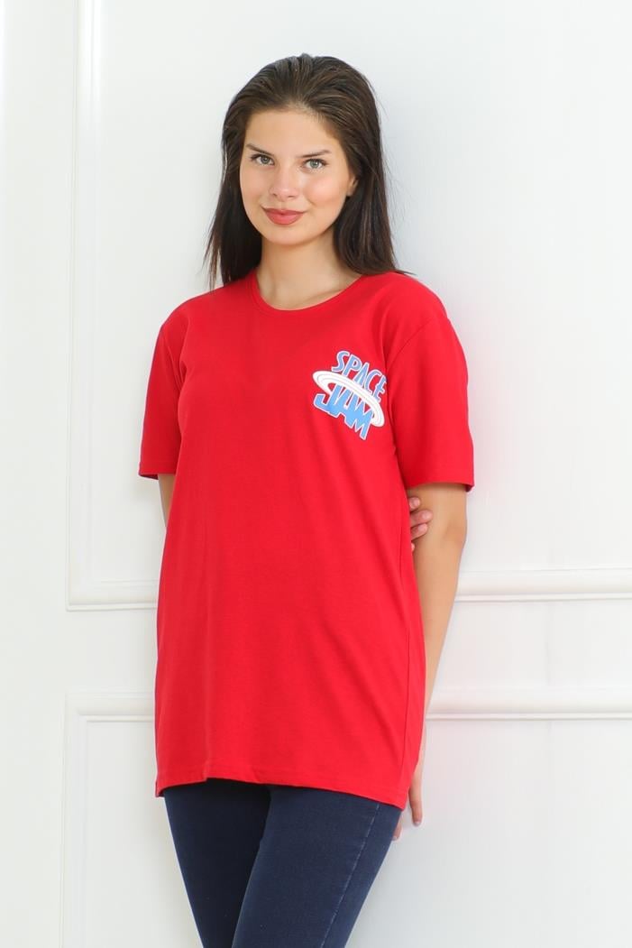 Space Baskılı Tişört 1062 - Kırmızı
