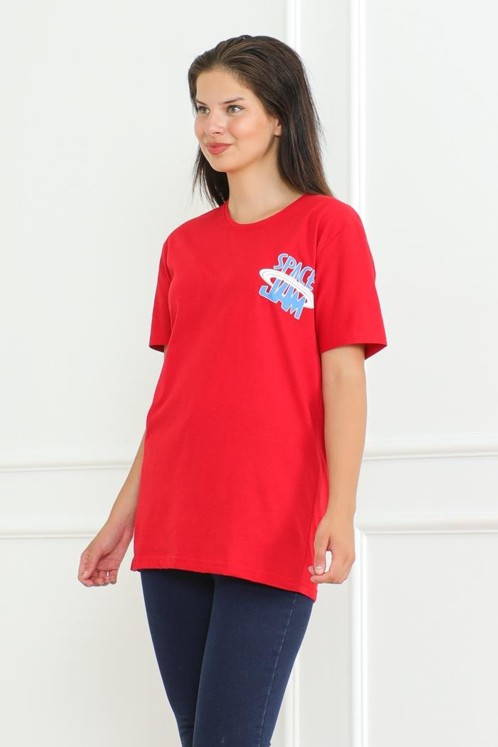 Space Baskılı Tişört 1062 - Kırmızı