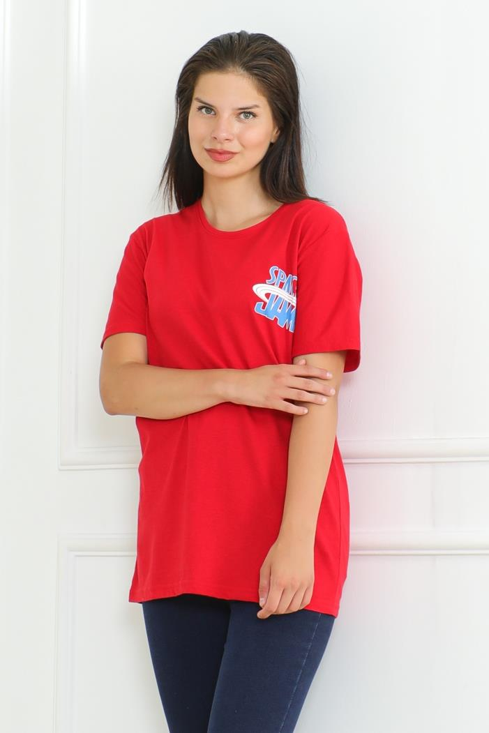 Space Baskılı Tişört 1062 - Kırmızı