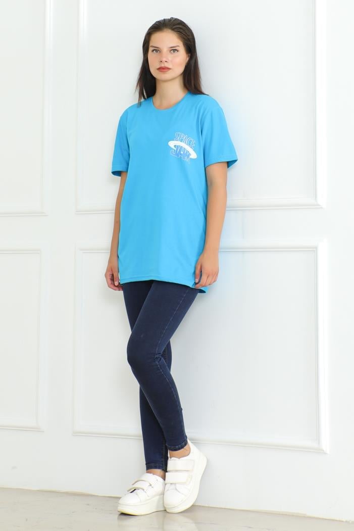 Space Baskılı Tişört 1062 - Mavi