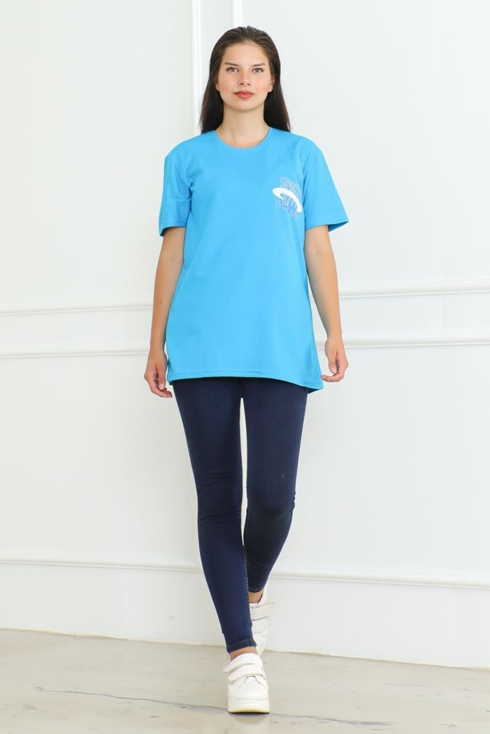 Space Baskılı Tişört 1062 - Mavi