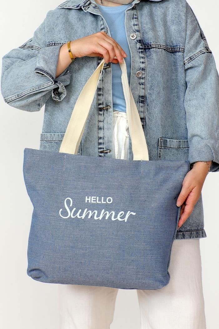 Summer Baskı Kanvas Çanta 1005 - Mavi