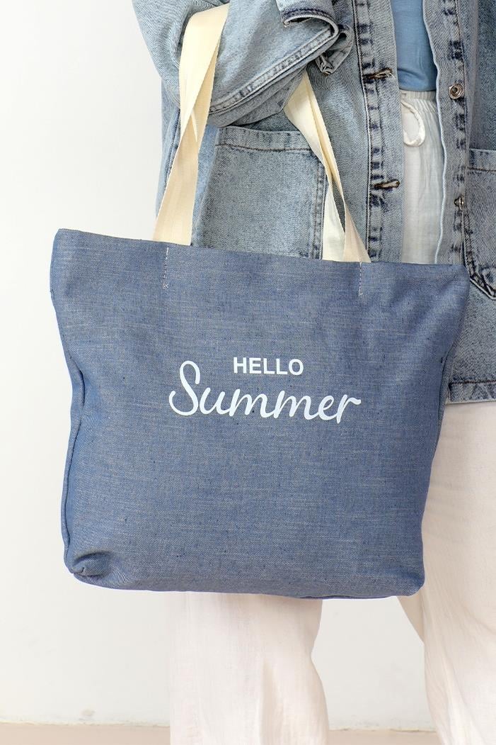 Summer Baskı Kanvas Çanta 1005 - Mavi