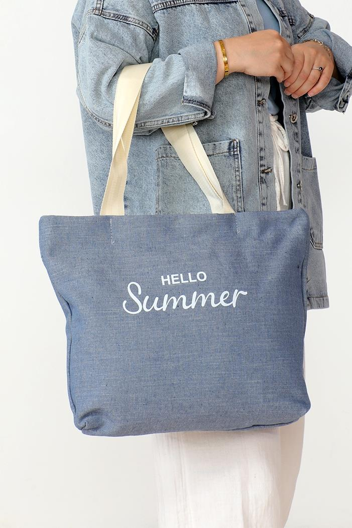 Summer Baskı Kanvas Çanta 1005 - Mavi