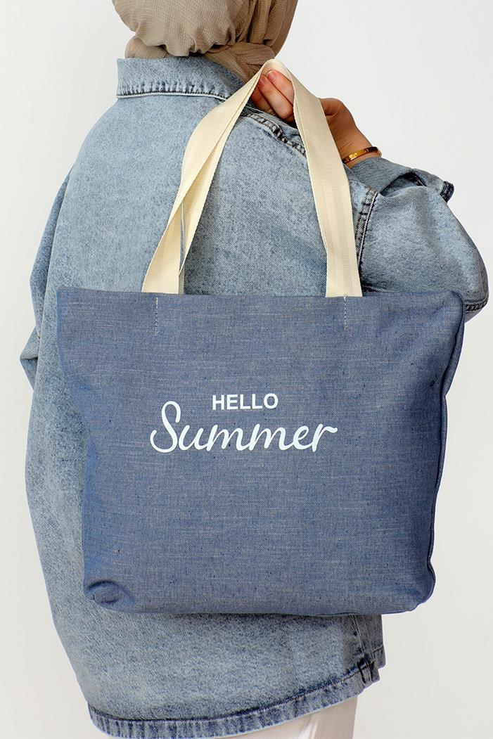 Summer Baskı Kanvas Çanta 1005 - Mavi