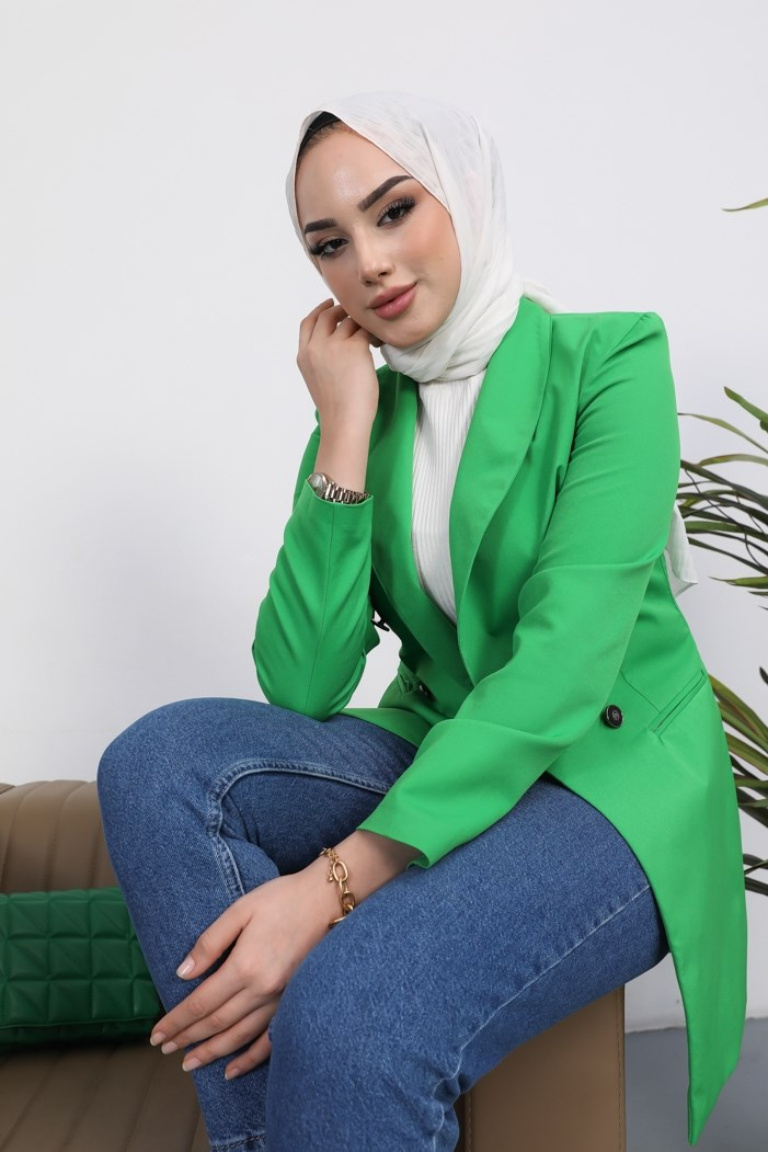 Süs Cep Düğme Detay Blazer Tesettür Ceket 234 - Yeşil