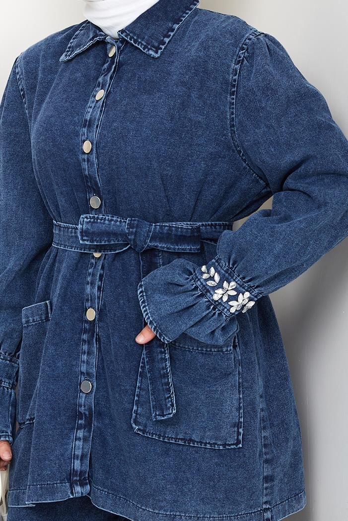 Taşlı Ceket Pantolon Kot İkili Takım 1639 - Mavi