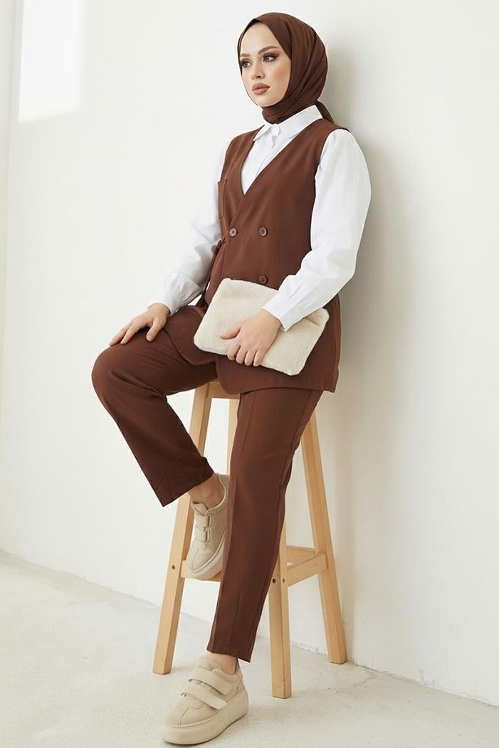 Tual Yelek Pantolon İkili Takım 1395 - Acı Kahve