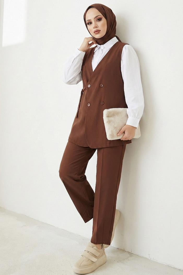 Tual Yelek Pantolon İkili Takım 1395 - Acı Kahve