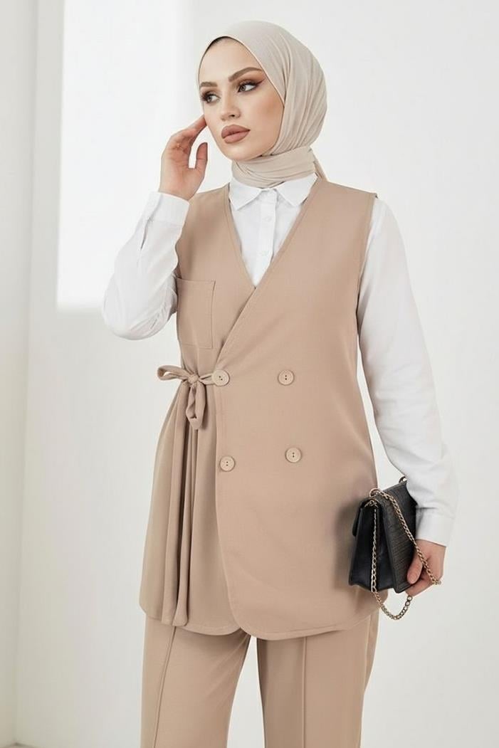 Tual Yelek Pantolon İkili Takım 1395 - Taş