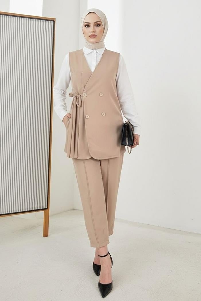 Tual Yelek Pantolon İkili Takım 1395 - Taş