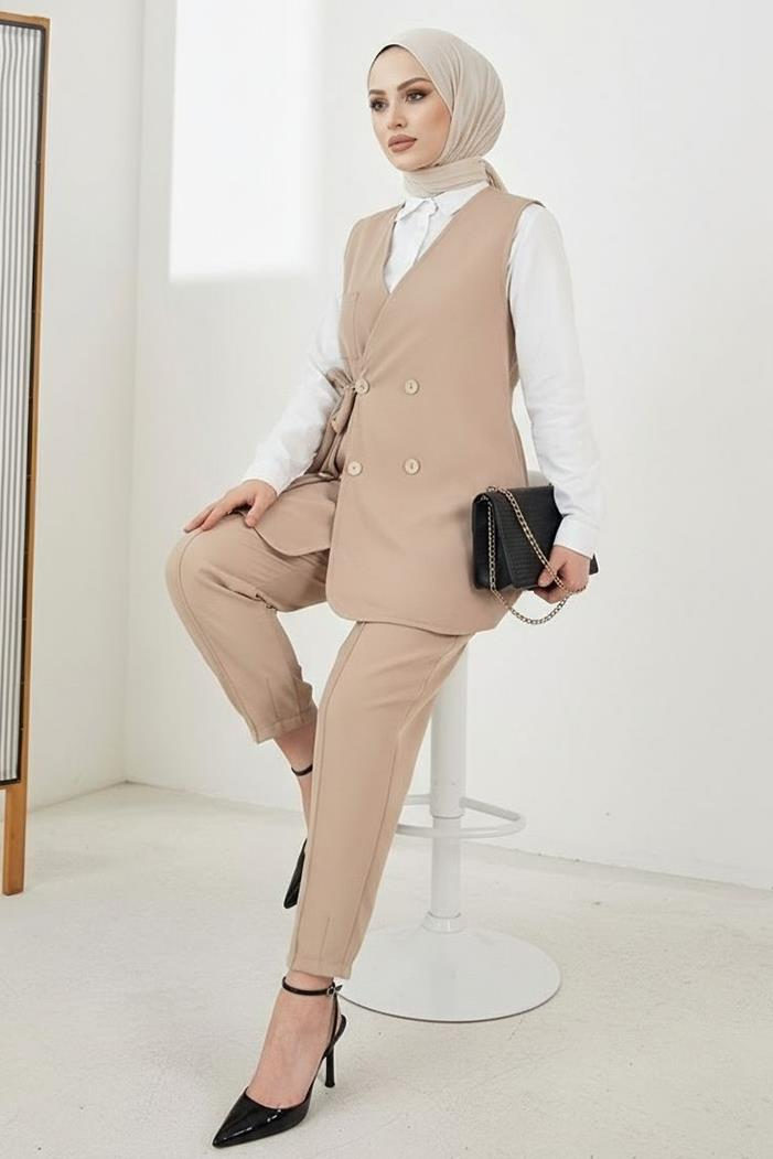 Tual Yelek Pantolon İkili Takım 1395 - Taş