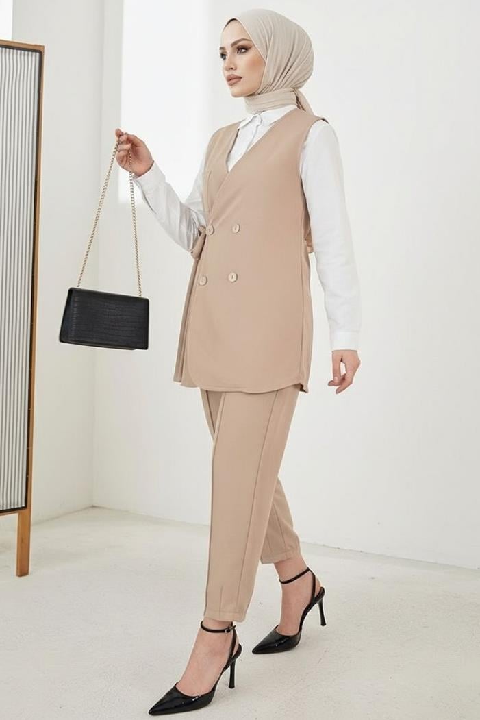 Tual Yelek Pantolon İkili Takım 1395 - Taş